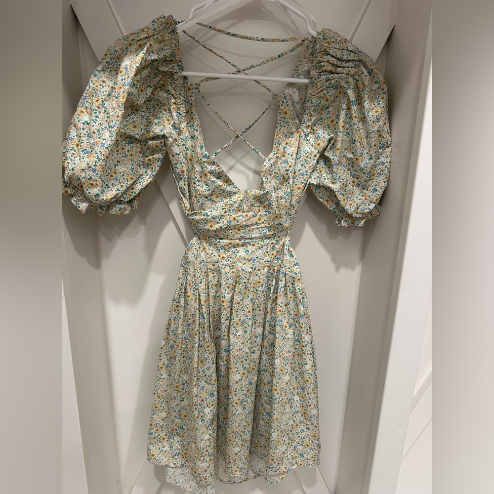 Floral mini dress with tie back